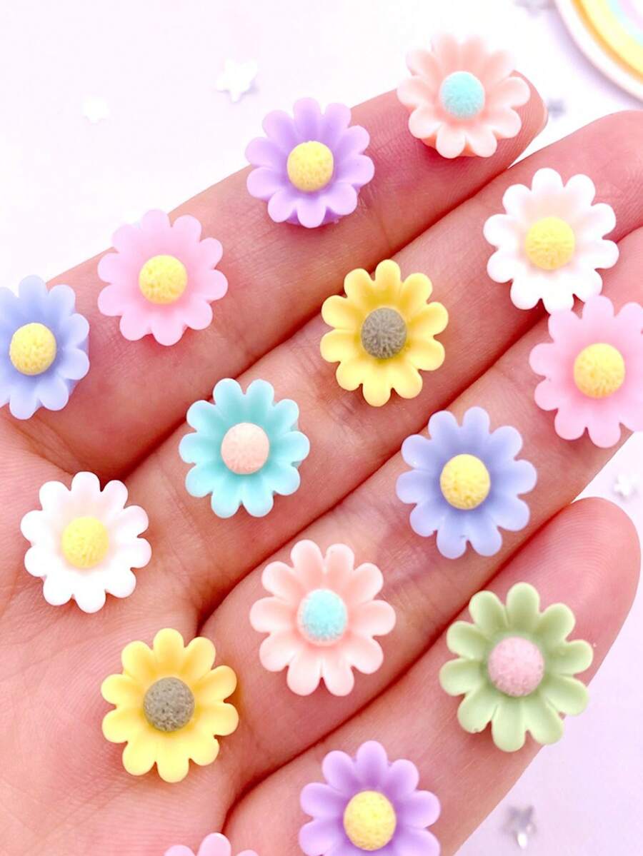 30Pcs 12mm Random Mixed Resin Carnation Flower Flatback Flower Rhinestone Gem Scrapbook Wedding Ornament Applique DIY Accessories Crafts