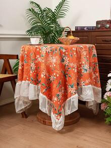 1 pièce Nappe vintage française à imprimé floral avec dentelle, décoration d'intérieur pour table de chevet, table basse, table à manger, décoration de fête - Orange - Voir 5