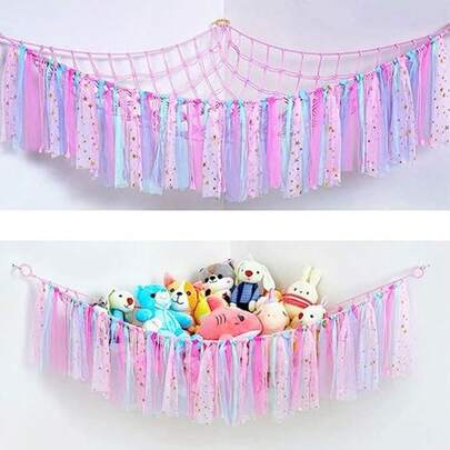 CYPNRed de Animales de Peluche O Hamaca con Luz LED Hamaca de Juguete para Colgar Animales de Peluche Organizador de Almacenamiento Decoración de Habitación con Borlas para recámara de los niños rosaFashion