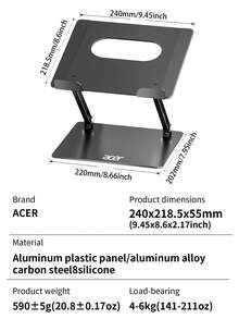 Soporte para portátil Acer AMS022, elevador de ordenador de metal, ajustable en altura, ergonómico, plegable y portátil, con silicona antideslizante, estructura estable y disipación eficiente del calor - Negro - Ver 12