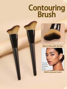 1pc Professional Face Contour Makeup Brush, Basic High-Gloss Asymmetric Design, Suitable For Shaping Face And Brightening Complexion. Made Of High-Quality Synthetic Fibers, Soft And Easy To Blend. Suitable For Beginners To Create Facial Contours And Professional Makeup Artists. Can Be Used As Foundation Brush, Concealer Brush, Blush Brush, Contour Brush, Powder Brush, A Durable Facial Beauty Tool.,Giveaways - Multicolor - View 1