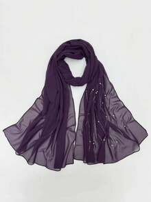 1条珍珠雪纺水钻珍珠围巾，清新女士头巾 - 彩色 - 查看 5