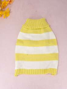 Autumn/Winter High Collar Striped Knitted Pet Sweater, Warm Two-Leg Clothing For Cats And Small/Medium Dogs, Casual Pullover - Yellow - View 7