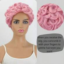 DPink Curly Wig Afro Pixie Cut Curly Wigs For Women Pixie Fluffy Wig With Bangs Mixed Pink Synthetic Cute Wigs For Black Women - Pink - 查看 3