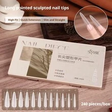BAOSHIMAN 240/510片超长透明尖头美甲贴片，超长直型亚克力假指甲，全覆盖无C型弧度美甲延长贴片，适用于美甲沙龙美甲 - 彩色 - 查看 7