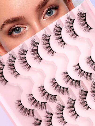 ENCHUW 16对半眼假睫毛，自然蓬松，猫眼睫毛，眼尾加长，适合日常佩戴