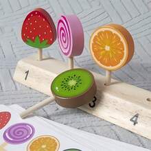 儿童木制过家家玩具，棒棒糖和冰棍数字配对互动游戏礼物，儿童木制玩具 - 彩色 - 查看 5