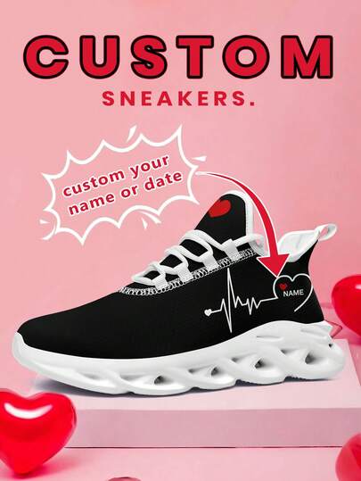 Custom Unisex Valentine's Day Sneakers With Personalized Name Print, Festive Heart Design Cozy Shoes With Customized Lover's Name, Lightweight Comfortable Soft Bottom Sneakers For Men And Women, Gym Training Breathable Tennis Shoes, Unique Valentine's Gift For Mom/Dad/Her/Him/Girlfriend/Boyfriend/Wife/Husband/Friend