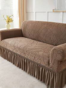 1 pièce Housse de canapé extensible à motif de feuilles jacquard, anti-poussière et anti-salissure, protecteur de canapé à couverture complète élastique, décoration d'intérieur, lavable en machine, housse de coussin non incluse - Marron - Voir 6