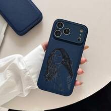 Customized Photo 3D Laser Engraved Sketch Line Art Style Phone Case, Suitable For IPhone 17/16/15/14/13/12/11 Pro Max And Plus Series, Litchi Texture, Shock-Proof And Scratch-Resistant, Camera Lens Protection, Sketch Style Design, Perfect Gift For Birthday, Anniversary, Christmas - Màu xanh lam - Xem 3
