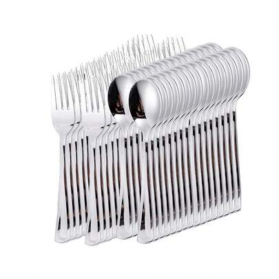 100pcs Silver Cutlery Set, 50pcs Silver Forks And 50pcs Silver Spoons, Heavy Duty Flatware Set Suitable For Party, Catering, Banquet, Wedding, Halloween, Christmas Party