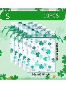50/10pcs St. Patrick's Day Organza Bags Shamrock Drawstring Pouches Small Jewelry Bags Irish Mesh Bags, Holiday Party Gift Bags, Party Favor Bags - Multicolor - View 8
