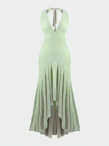 Vestido halter elegante, casual, romántico, encantador, sexy y lindo para citas y fiestas - Verde - Ver 10