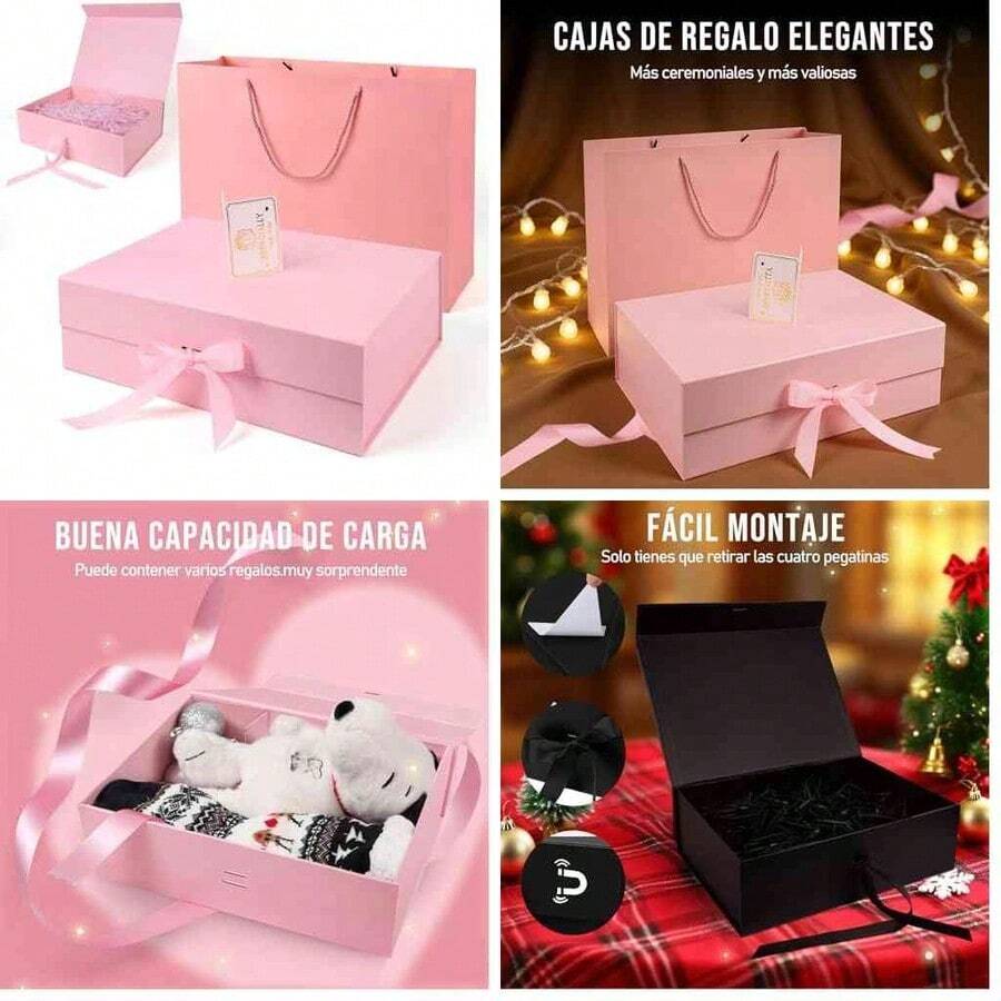 Juego de Cajas de Regalo, Con Caja de Regalo(38x28x12 CM) + Bolsa de Regalo + Cinta + Tarjeta de Felicitacin + Rafia, Perfecto para Navidad, Ao Nuevo, Bodas, Cumpleaos (Rosa) - rosa - Ver 1