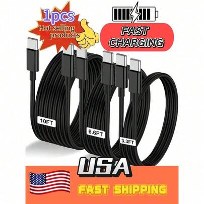 1-Pack/2-Pack 10FT 60W USB C To USB C Cable, Type C To Type C Cable,Fast Charging Cable For IPhone Air 17 16e 16 15 Pro Plus Pro Max,For Galaxy S25/S24, For IPad Pro/Air/Mini, For MacBook Pro/Air And More