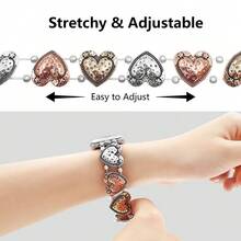 1条情人节表带，复古心形金属手链表带，兼容苹果手表表带38mm 40mm 41mm 44mm 45mm 49mm（S10 42mm）（S10 46mm），女士简约心形雕刻图案弹力链表带，兼容 Series 11 Ultra 3 SE3 Ultra 2 S10 SE2 9 8 7 SE 6 5 4 3 2 1，感恩节、情人节礼物。 - 彩色 - 查看 1