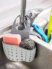 1PC Sink Hanging Drain Basket With Silicone Storage Box, Adjustable Shoulder Strap Design For Hanging On Faucet Or Sink Edge. Perfect For Storing Sponges, Dishcloths And Small Kitchen Items, Keeping Them Dry And Organized. Multi-Functional Drain Rack Combines Storage And Drainage, Easy To Install And Remove, Durable And Space-Saving. Can Be Used As A Kitchen Sponge Holder, Hanging Storage Bag, Faucet Basket Or Multi-Purpose Organizer, Ideal For Kitchen Organization And Efficient Space Management. - Beige - View 3