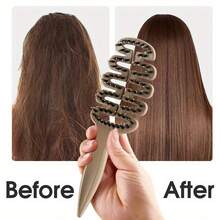 防毛躁美发梳：10°弧形设计贴合头型，空心木柄（握感舒适），2厘米柔软圆齿按摩头皮（不拉扯头发），长短齿交替减少油脂，均匀加热快速干发，轻松梳理头发 - 彩色 - 查看 4