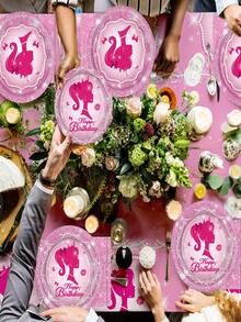 10件套粉色派对用品，公主主题派对装饰，包括餐盘、餐巾纸、桌布，适合公主娃娃主题生日派对、单身派对、新娘送礼会，可供10人使用。 - 彩色 - 查看 4