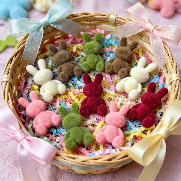 10/20pcs Mini Flocking Rabbits - Easter Flocked Rabbit Set, Handmade Plush Flock Animal Beads With Fluffy Flock Coat, DIY Craft Pendants For Hair Accessories, Easter & Ramadan Gifts Suitable For DIY Crafts, Hairpins, Keychains, Scrapbooking, Hairpin Accessories, Hair Ornaments, Handmade Gifts, Holiday Supplies, Easter Festival Decorations, Valentine's Day, Graduation Party, Birthday Gift Box, Wedding Party Decor