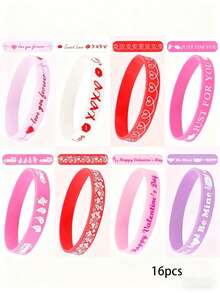 8pcs Valentine's Day Clapping Bracelets, Rubber Wristbands, Valentine's Party Favors, School Classroom Gift Fillers, Classroom Exchanges, Birthday Giveaways, Game Prizes, Party Supplies - Multicolor - View 2
