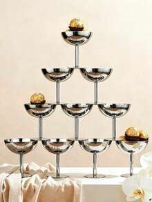 Stainless Steel Ice Cream Cup & Dessert Bowl, Round Pedestal Pudding Tray, Salad Fruit Yogurt Snack Candy Plate For Party/Wedding/Gathering/Ramadan - Silver - View 1