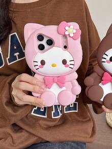 SANRIO 2026 New Creative Cartoon Flower 3D Bow Hello Kitty Cat Design Silicone Shockproof Full Body Case Compatible With Apple 17 Pro Max/16/15/14/13, Fashion Face Covering Shield For Women - Multicolor - View 3