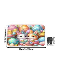 1pc/3pcs Spring Easter Colorful Eggs & Cartoon Rabbit Pattern Bathroom Mat, Machine Washable 1200g/㎡ Polyester Fiber Decorative Floor Mat, 10mm Thick, TPR Non-Slip Bottom, Soft & Absorbent, Foldable & Easy Care, Suitable For Bathroom, Shower, Toilet, Living Room, Entryway, Easter Home Decor, Multi-Scene Use, Easter Gift