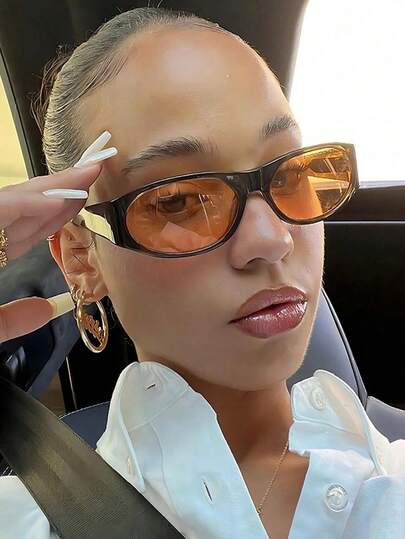 1 Pair Oval Full Frame Fashion Glasses, Suitable For Street Photography, Versatile Retro Casual Style