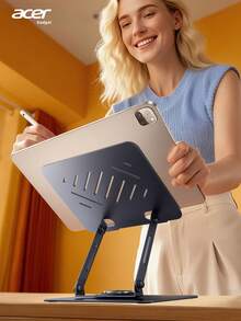 Acer AMS021 Laptop & Tablet 2-In-1 Desktop Stand, Ergonomic Riser, Silicone Non-Slip Foldable Portable, Adjustable Height, Carbon Steel Structure High-Efficiency Cooling Base, Fits Laptops & Tablets Up To 18 Inches - Grey - View 3