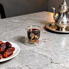 1pc/4pcs 80ml Double-Layer Glass Cup With Handle, Coffee Mug With Elegant Ramadan Design, Suitable For Coffee, Tea, Milk, Ideal Holiday Gift