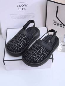婴儿软底透气编织镂空休闲夏季凉鞋 - 黑色 - 查看 5