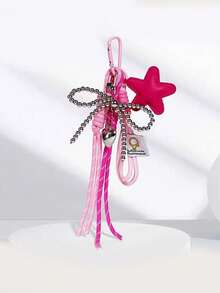 Y2K PU Leather Star Bag Charm, Handmade Nylon Rope Phone Pendant, Ins Single Buckle Tassel Keychain, Bow Star Keyring, Multi-Function Keychain Pendant, Exquisite Backpack Decor Accessories, Gift - Multicolor - View 12