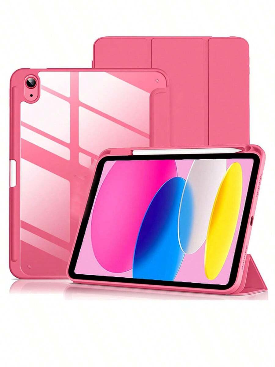 Hybrid Slim Case Compatible With Ipad Air 11-Inch M3 (2025) / M2 (2024), IPad Air 5th (2022) / 4th Generation (2020) 10.9 Inch - Shockproof Cover With Clear Back Shell & Pencil Holder, Watermelon Pink - Hot Pink - View 1