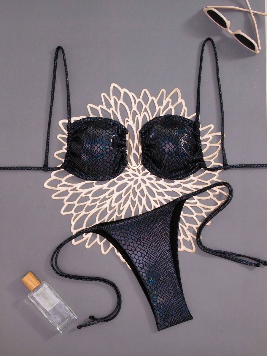 New Fashion Snake Skin Foil Bikini Set For Women - Black - View 1