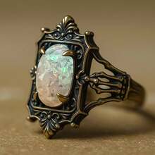 1Pc New Retro Gold Inlaid Opal Women's Ring Halloween Ghost Hand Jewelry Thanksgiving Valentine's Day Family - 復古澳寶戒指 - 查看 6