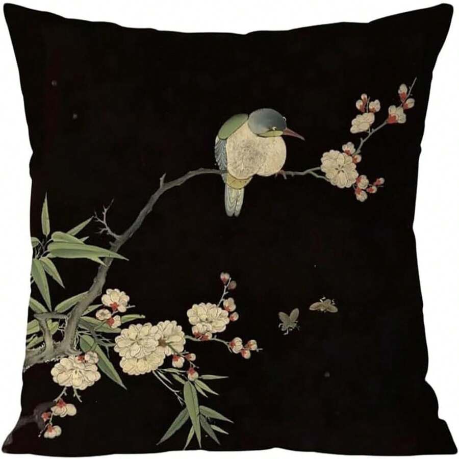 18x18 Throw Pillow Case Vintage Bird Chinoiserie Flowers Soft Cozy Decorative Cushion Cover For Couch Sofa Black, 18 X 18 (Pack Of 1) - trắng - Xem 1