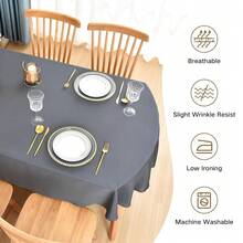 Mantel ovalado de 60x84 pulgadas de tela de poliéster, mantel de mesa sólido gris de uso pesado, lavable para comedor, hogar y fiestas - Gris 84 pulgadas x 60 pulgadas Ovalado - Ver 6