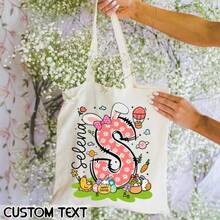 Personalized Easter Tote Bags, Custom Easter Bunny Name Tote Bags, Easter Gift Baskets, Easter Letter Tote Bags, Easter Girl's Name Gift Baskets, Happy Easter! The Best Easter Gifts For Family And Friends. - Multicolor - View 6