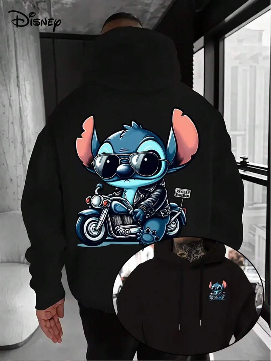 Disney Hoodie-Men's Shi Dizai Driving Cartoon Pattern Pullover, Loose Hoodie Sweater In Front Pocket, Suitable For Casual Wear, Disney's Birthday Gift, Travel Clothes, Playful Design, Comfortable Fabrics, Fan Clothes, Movie Lovers, Home Clothes, Durable Materials, Printed Sweatshirts, Men. - màu đen - Xem 1