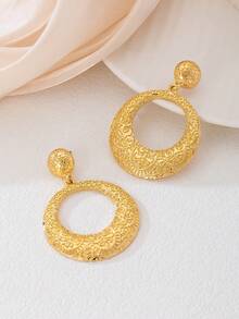 一对简约时尚创意几何镂空吊坠耳环，波西米亚风格金属耳环，适合女士晚宴、生日、节日礼物 - 金黃色 - 查看 2