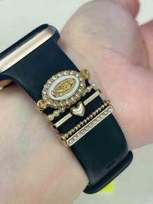 5/4/3pcs Metal Charms Decorative Ring Compatible With Apple Watch Band LOVE Diamond Rhinestone Ornament Smart Watch Silicone Strap Accessories Bracelet Fashionable Accessories (Watch And Band Not Included) Compatible With Apple Watch Band 38mm 40mm 41mm 42mm 44mm 45mm 46mm 49mm, Compatible With Samsung Compatible With Huawei Watch Series Ultra/Se/10/9/8/7/6/5/4/3/2/1 Watch Band Accessories Jewellery