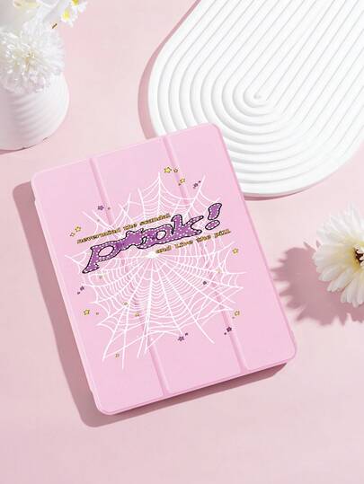 Kingsung Pink Spider Web Pattern Tablet Case, Compatible With 9.7/10.2/10.5/10.9/12.9/Pro 11, 10th Generation, Compatible With Samsung Galaxy Tab S6 Lite 10.4-Inch, Compatible With Kindle Paperwhite 12th Gen 2024, Kindle (11th Generation) 2022 Version, Kobo Clara Color, Soft Fall Protection, Smart Stand/Auto Wake/Sleep