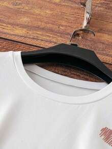 Casual Fashionable Fitted Knit Pullover Short Sleeve T-Shirt For WomenPrinted Round Neck Short Sleeve Women's Tee - Daily Casual, Sports & Fitness, All Seasons (Perfect For /Valentine's Day) - White - View 4