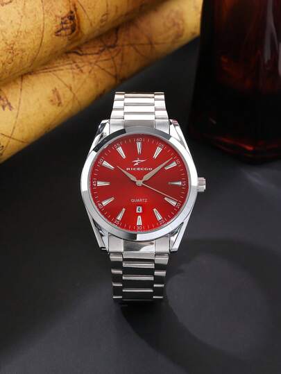  Reloj de cuarzo para hombre de negocios RICECGO, de moda y lujo, con función de calendario, correa de acero inoxidable, adecuado para uso diario, Día de San Valentín, reloj de pulsera para hombres