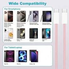 60W USB C To Type C Fast Charging Cable 3.3ft/6.6ft/9.9ft,Nylon Braided Fast Charge Type C To C Data Cord Compatible With IPhone 17/17 Air/17 Pro/17 Pro Max/ IPad Pro/Air,Cell Phone Charger Cord Compatible With Samsung Galaxy S25 S24 S23 S22 S21 S20 - 粉紅色-1米 - 查看 4