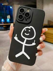 Personalized Funny Expression Painted Anti-Drop Perforated Black Minimalist Anti-Drop Phone Case Compatible With IPhone 16/15 XR/7/8/16 ProMax/13 Case/ 15 ProMax/12 ProMax/13 ProMax/14 ProMax 13 14 11 12P14 Women P11 Soft Shell P12 Anti-Drop XS.XR/78P Anti-Drop Phone Protective Case - Multicolor - View 1