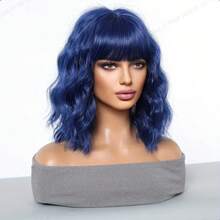 Tóc nối ngắn thẳng, nhiều màu sắc, làm từ sợi tổng hợp, kiểu kẹp, thanh lịch và tự nhiên, màu xanh dương, phù hợp để sử dụng hàng ngày, có thể dùng cho cosplay, Halloween, Giáng sinh và các dịp khác, chất liệu mờ, dệt lụa chịu nhiệt cao. - Xem 2