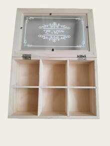 1pc Desktop Tea Bag & Tea Leaf Storage Box, 6 Compartments Coffee Snack Tea Bag Organizer Box, Candy Storage Container, Creative Home Decor, Wooden Storage Box With Transparent Glass Lid (The Wood Grain Pattern May Vary Slightly From The Actual Product Received)