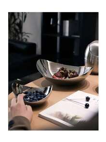 1pc German Luxury Stainless Steel Fruit Plate, Household Living Room Tea Table Dried Fruit Snack Tray, Creative Decor - Silver - View 4